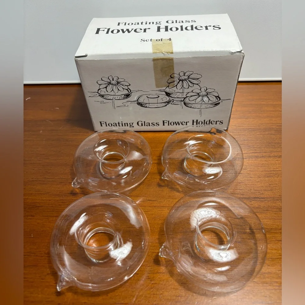 Floating Glass Flower and Votive Candle Holders, Set of 4 for each set